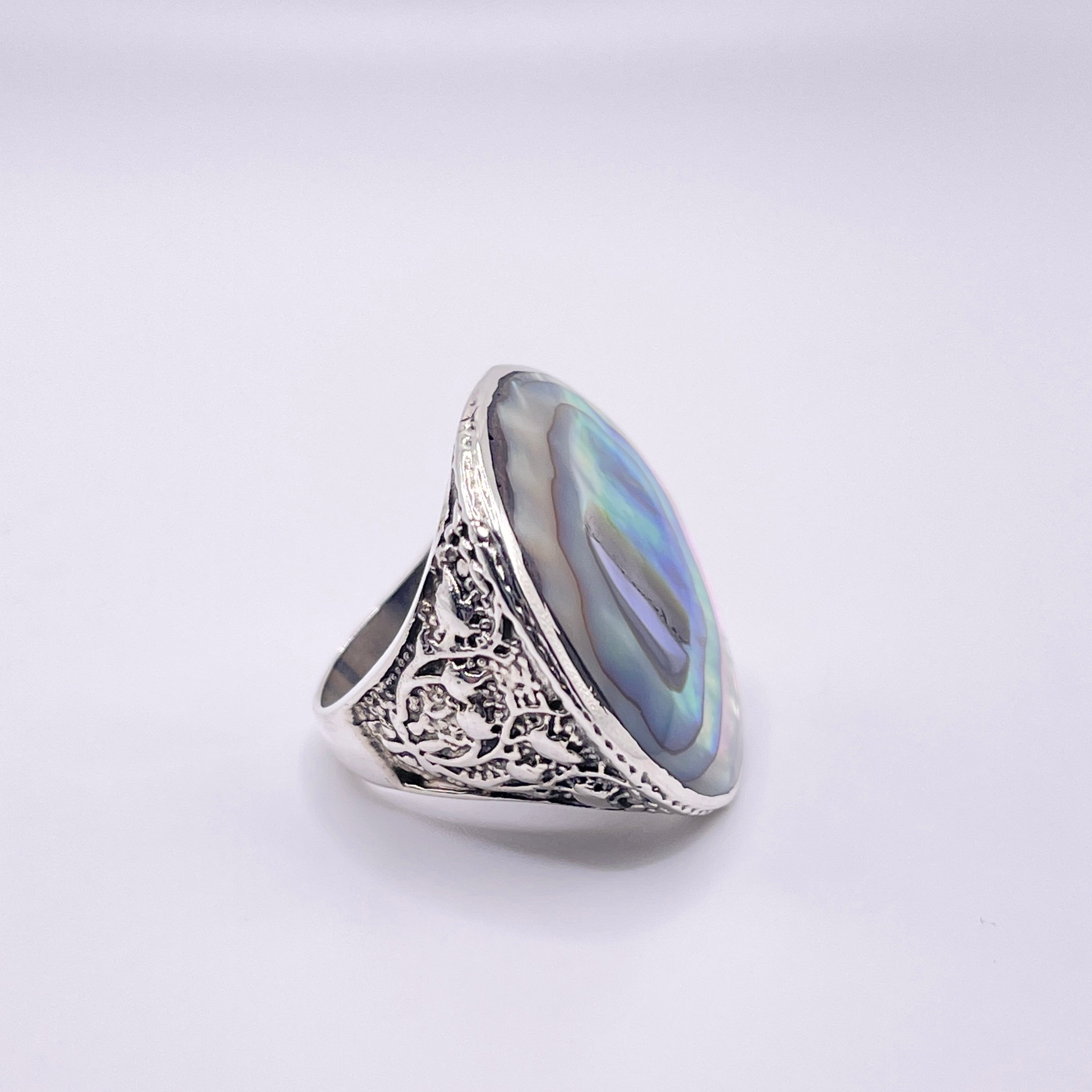 NEW Bali Abalone Ring Statement Ring Bali Hand store Crafted Silversmith Sz 7 NWT